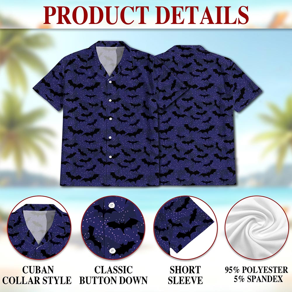 Halloween Bat Pattern Hawaiian Shirt for Men, Button Down Aloha Shirt - Azhawaiian