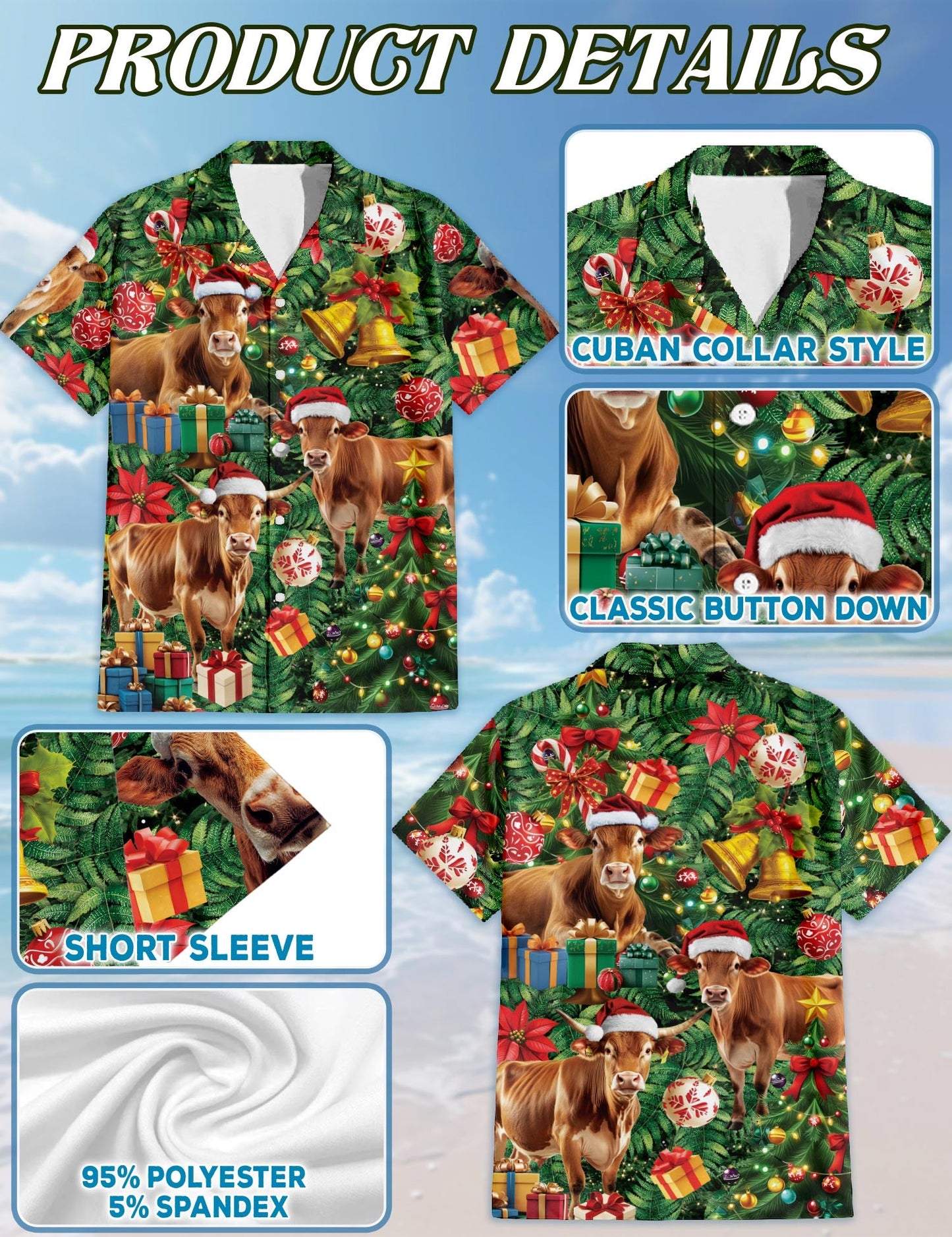 Christmas Cow Hawaiian Shirt for Men, Button Down Aloha Shirt - Azhawaiian