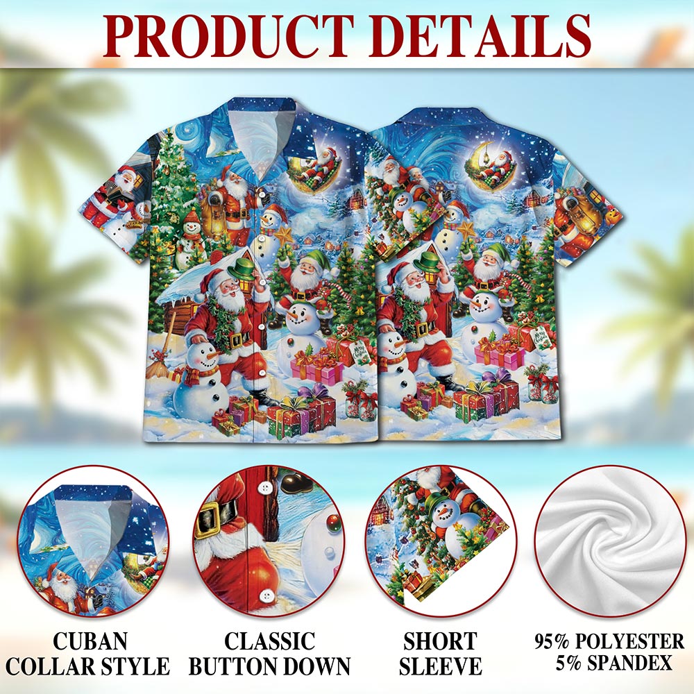 Santa Claus and Snowman Hawaiian Shirt for Men, Button Down Aloha Shirt - Azhawaiian
