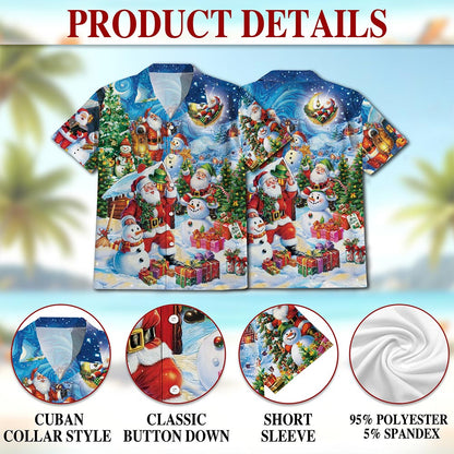 Santa Claus and Snowman Hawaiian Shirt for Men, Button Down Aloha Shirt - Azhawaiian