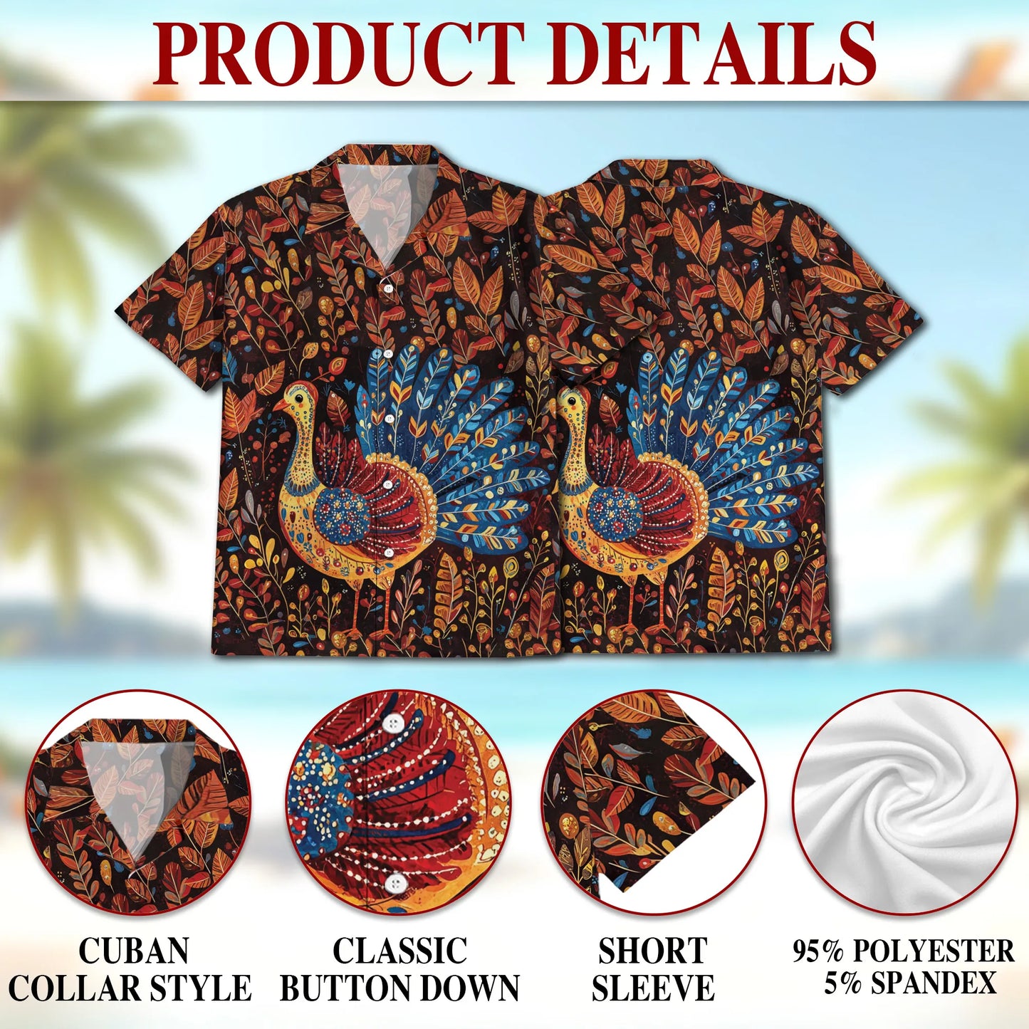 Folk Art Turkey Thanksgiving Pattern Matching Dog Owner Hawaiian Shirts, Funny Pet Aloha Shirt for Beach Vacation - Azhawaiian