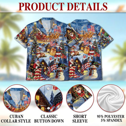 Patriotic Santa Claus Christmas Hawaiian Shirt for Men, Button Down Aloha Shirt - Azhawaiian