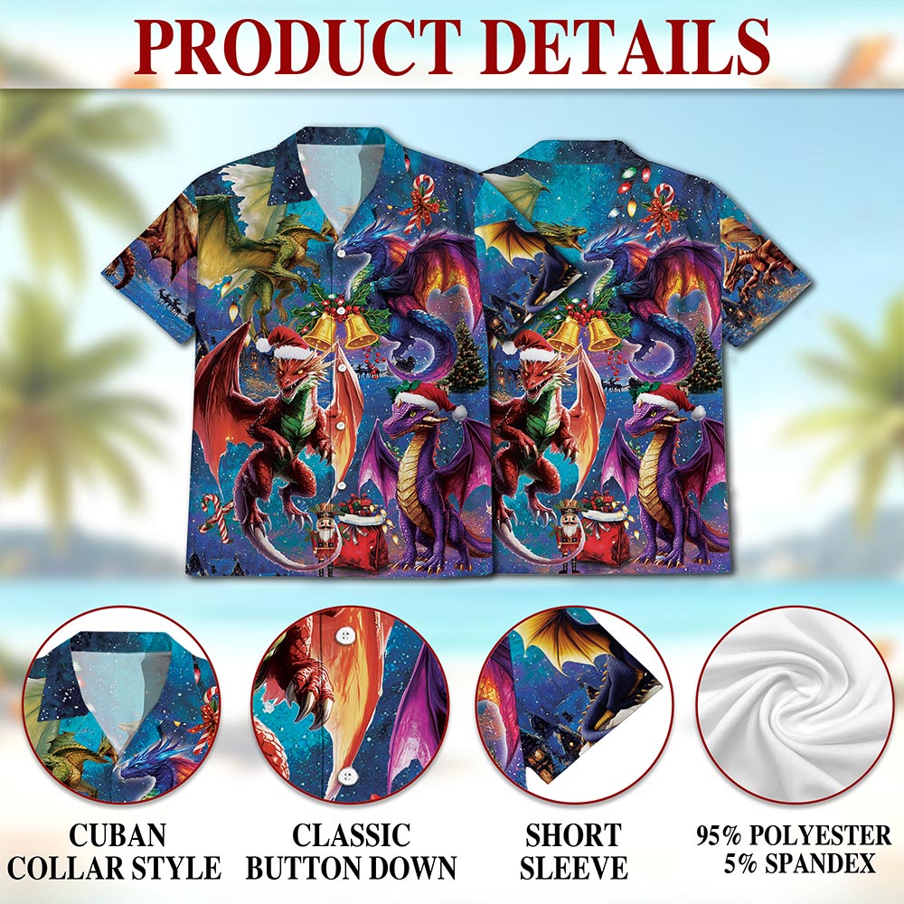 Christmas Dragon Hawaiian Shirt for Men, Button Down Aloha Shirt - Azhawaiian