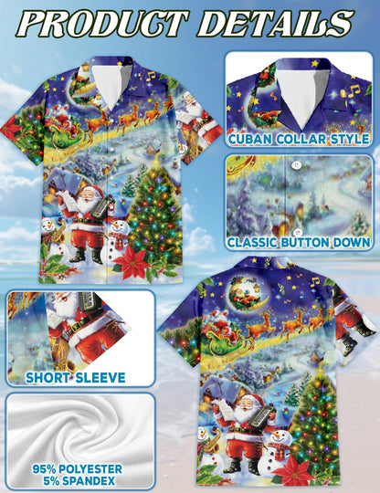 Santa Claus and Snowman Hawaiian Shirt for Men, Button Down Aloha Shirt - Azhawaiian