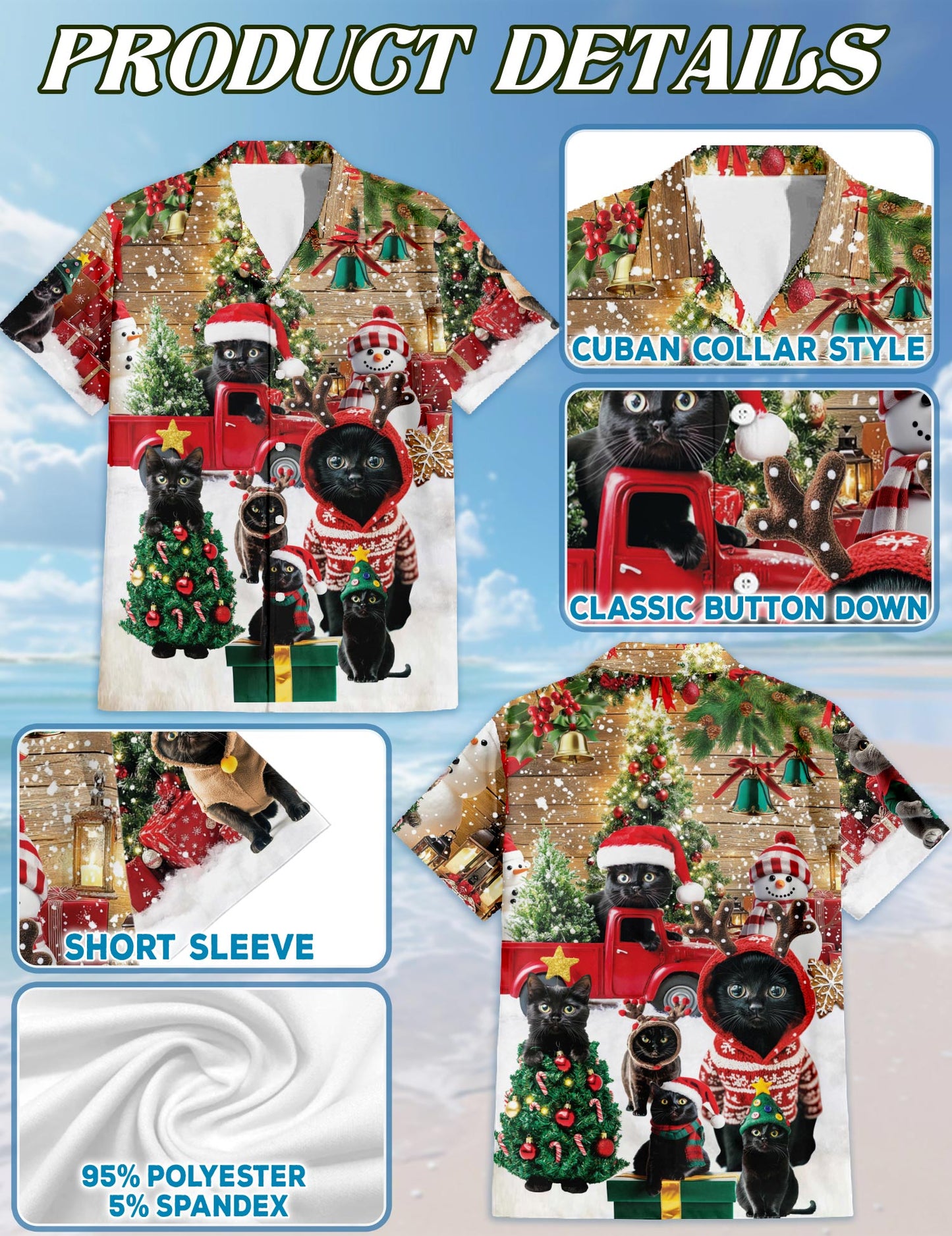 Black Cat Christmas Hawaiian Shirt for Men, Button Down Aloha Shirt - Azhawaiian