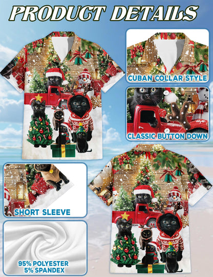 Black Cat Christmas Hawaiian Shirt for Men, Button Down Aloha Shirt - Azhawaiian