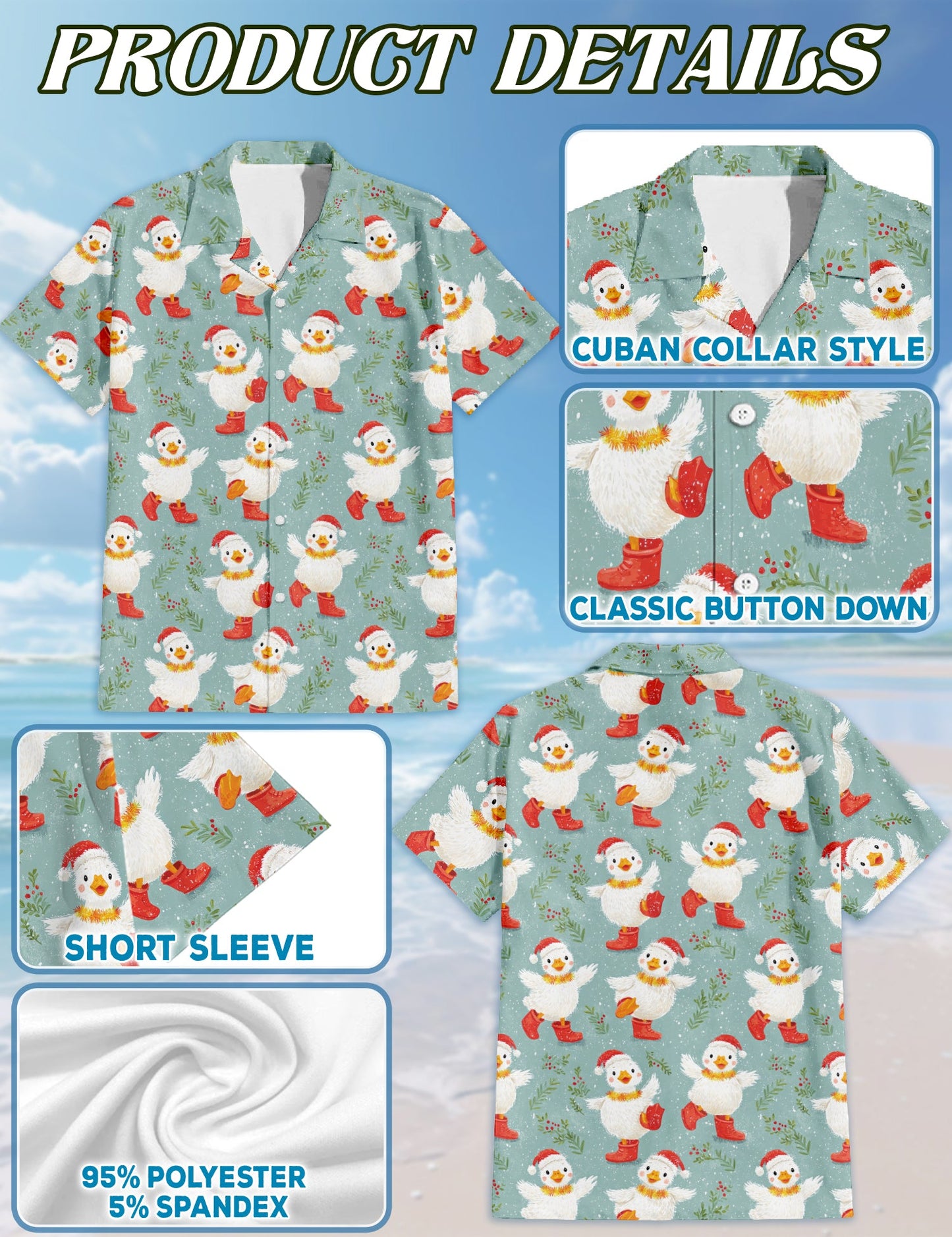 Snowy Christmas Duck Hawaiian Shirt for Men, Button Down Aloha Shirt - Azhawaiian