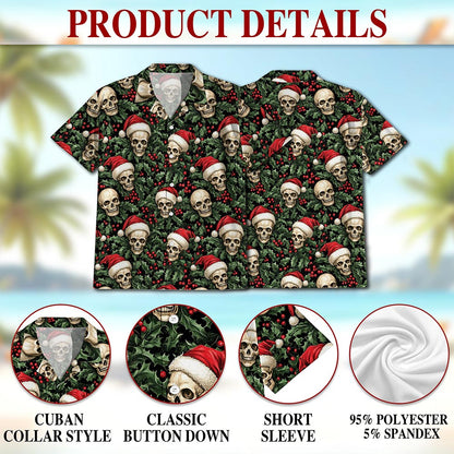 Skull Santa Hat Christmas Hawaiian Shirt for Men, Button Down Aloha Shirt - Azhawaiian