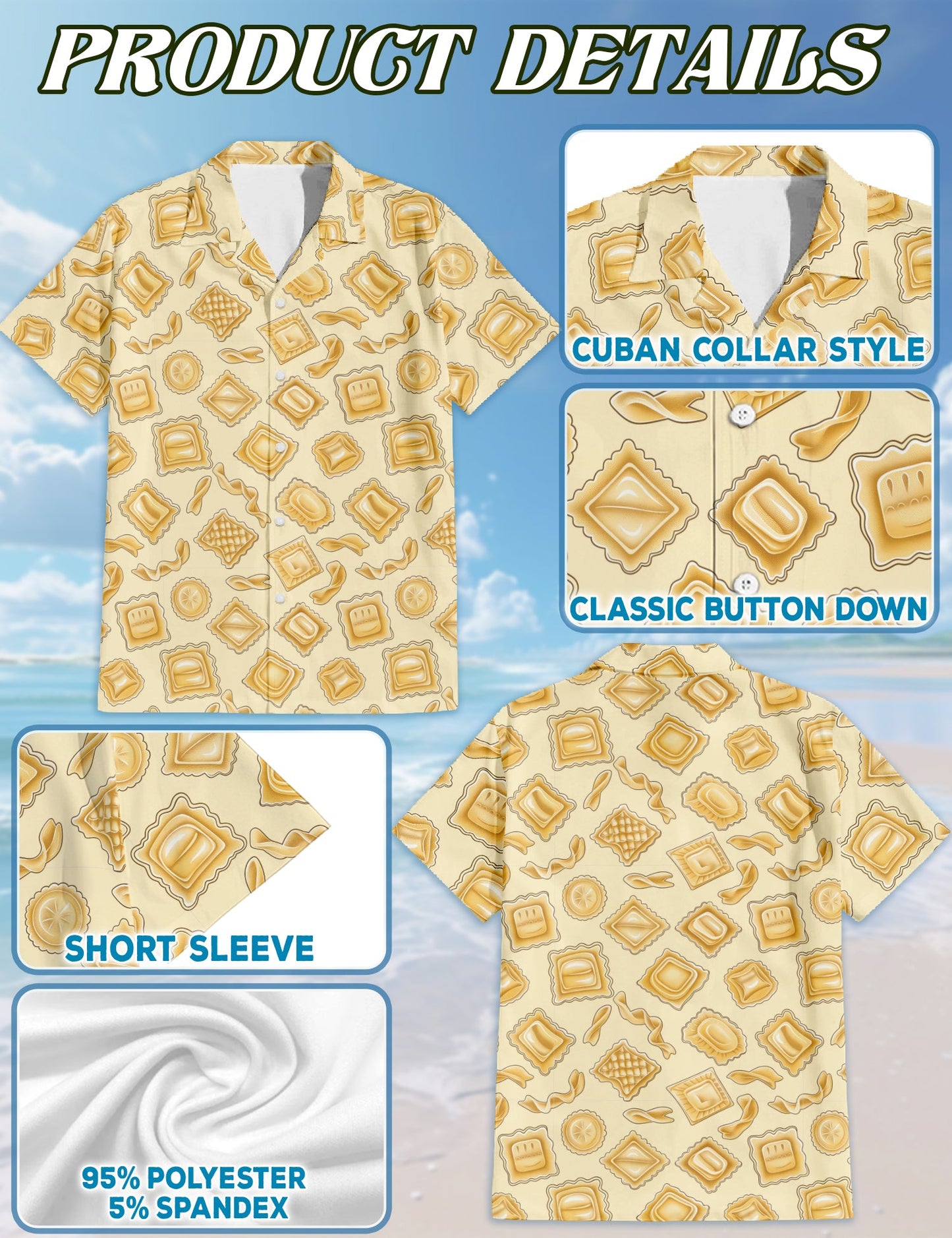 Vintage Italian Pasta Hawaiian Shirt for Men, Button Down Aloha Shirt - Azhawaiian
