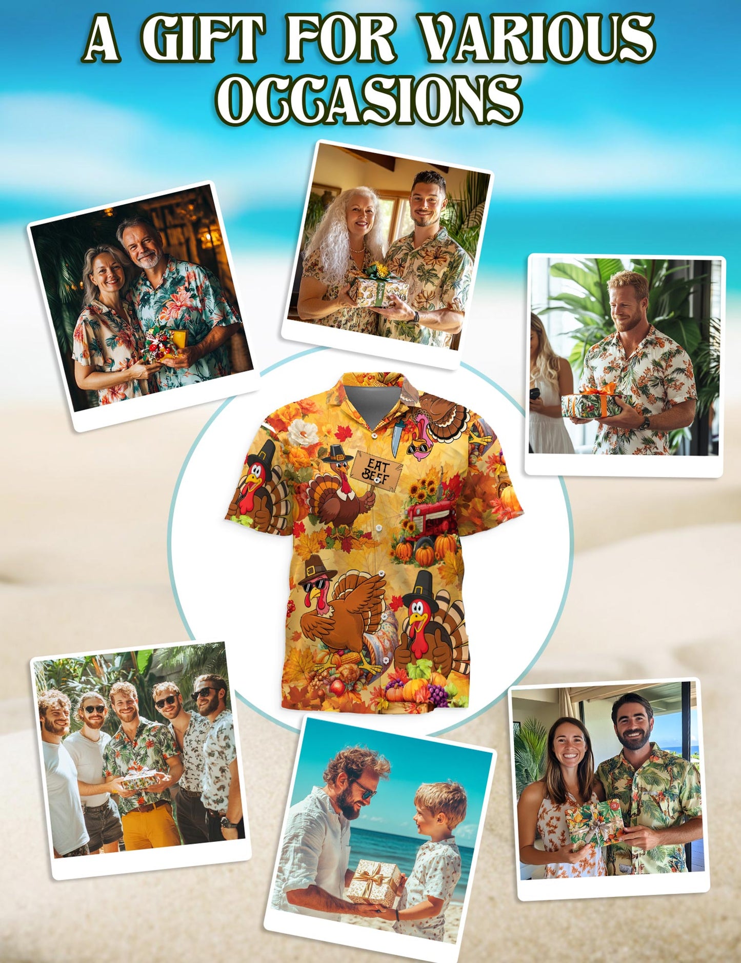 Funny Thanksgiving Turkey Hawaiian Shirt for Men, Button Down Aloha Shirt - Azhawaiian