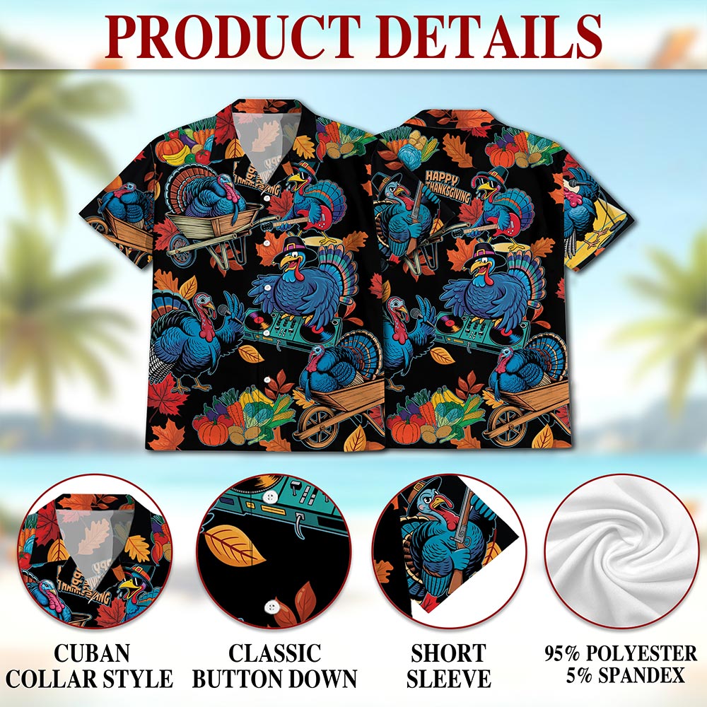 Happy Turkey Day Hawaiian Shirt for Men, Button Down Aloha Shirt - Azhawaiian