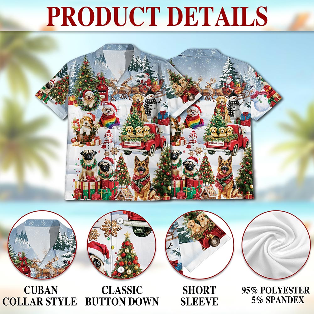 Christmas Dogs Hawaiian Shirt for Men, Button Down Aloha Shirt - Azhawaiian
