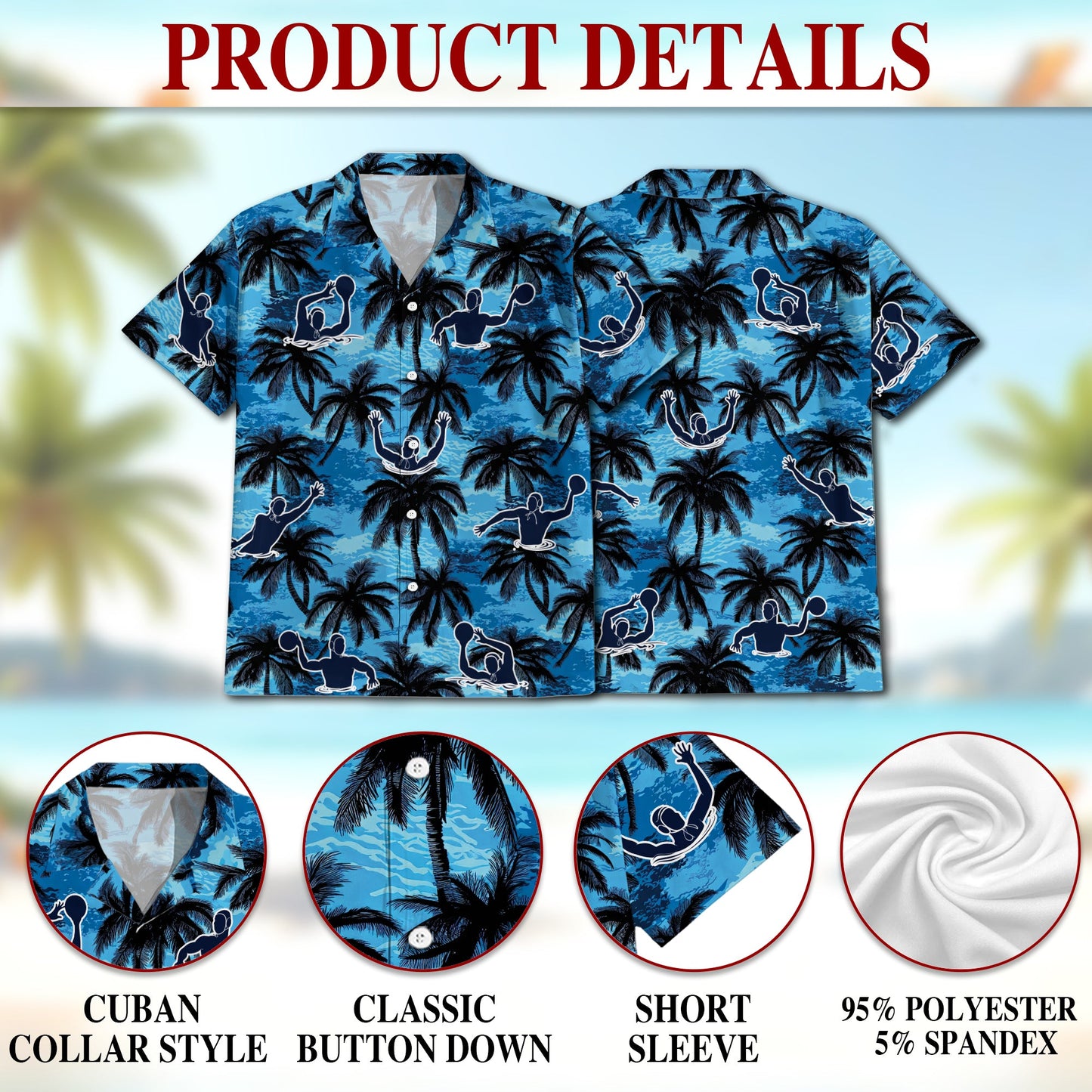 Water Polo Coconut Tree Hawaiian Shirt for Men, Button Down Aloha Shirt - Azhawaiian