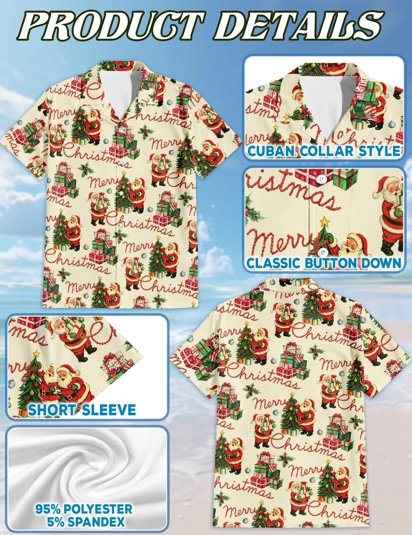 Santa Claus Hawaiian Shirt for Men, Button Down Aloha Shirt - Azhawaiian