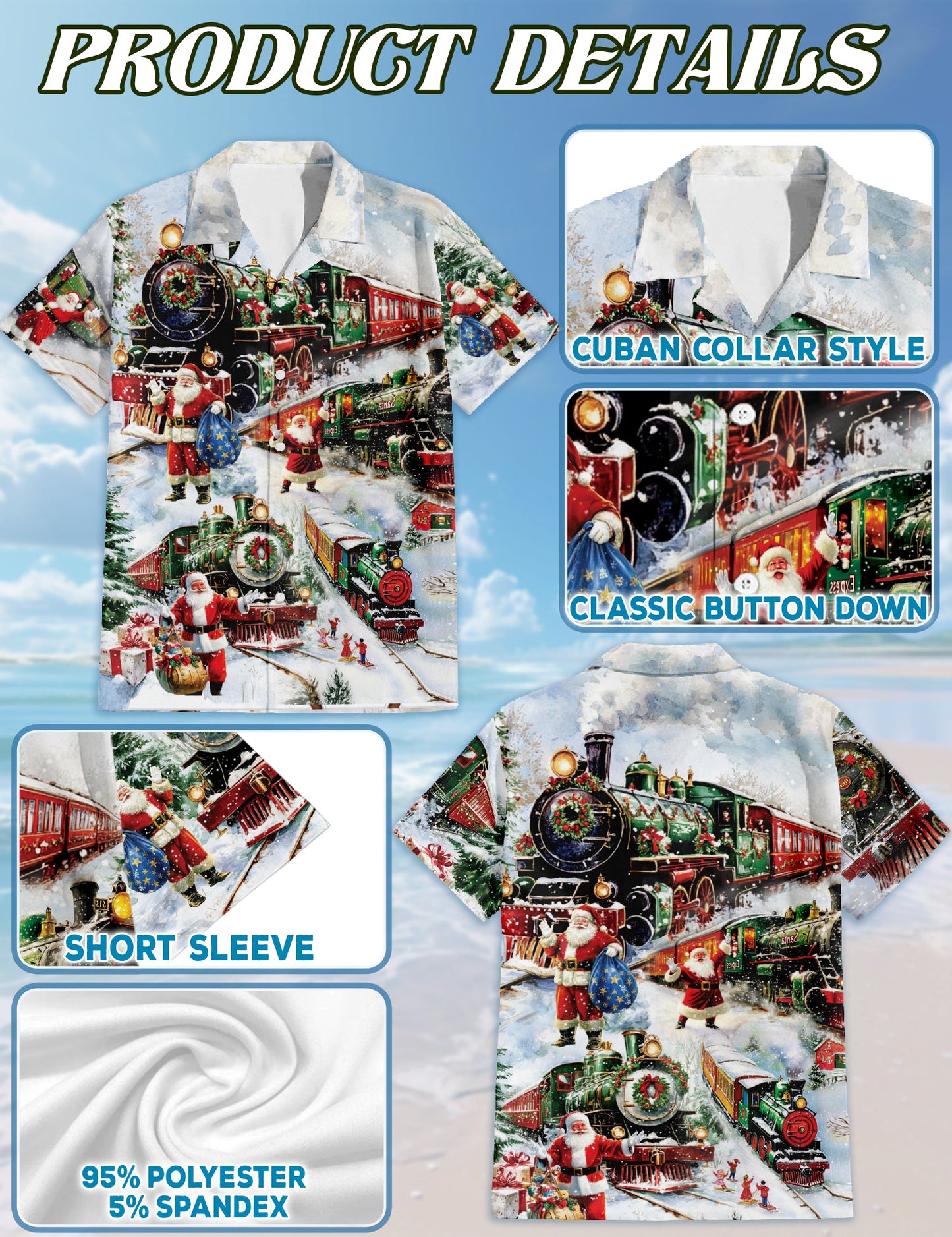 Christmas Train Hawaiian Shirt for Men, Button Down Aloha Shirt - Azhawaiian