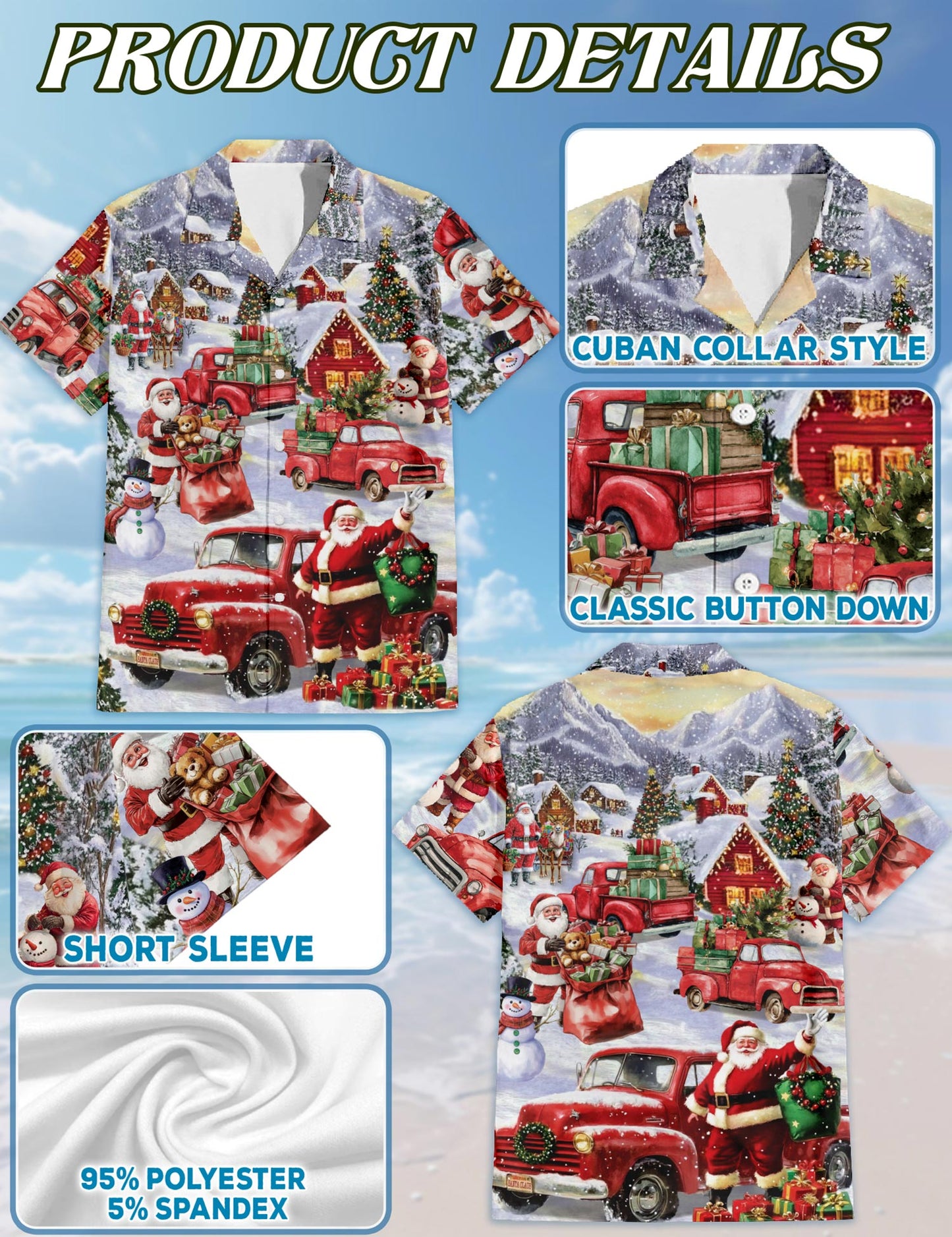 Christmas Red Truck Hawaiian Shirt for Men, Button Down Aloha Shirt - Azhawaiian