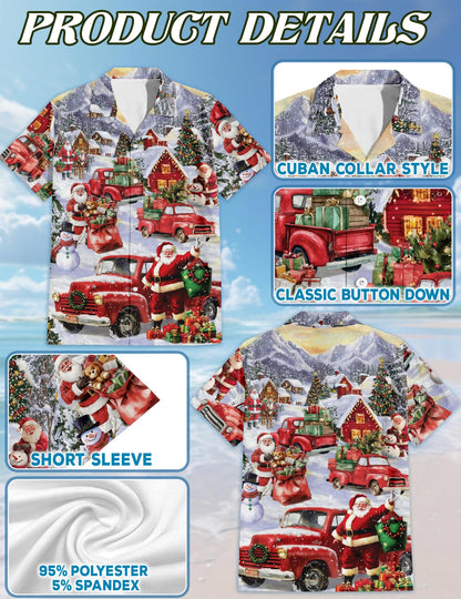 Christmas Red Truck Hawaiian Shirt for Men, Button Down Aloha Shirt - Azhawaiian
