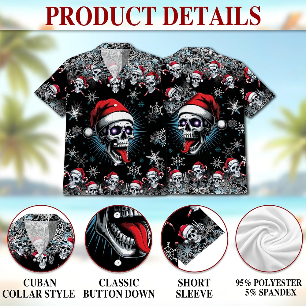 Skull Christmas Hawaiian Shirt for Men, Button Down Aloha Shirt - Azhawaiian