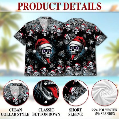Skull Christmas Hawaiian Shirt for Men, Button Down Aloha Shirt - Azhawaiian