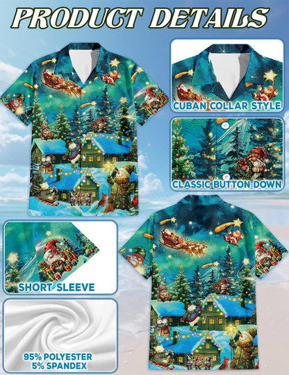 Magical Christmas Night Scene Hawaiian Shirt for Men, Button Down Aloha Shirt - Azhawaiian
