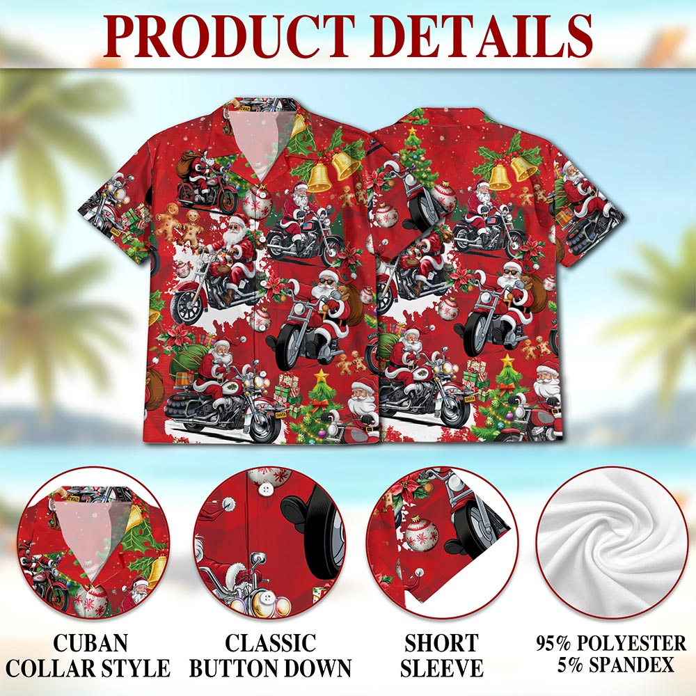 Santa Claus Riding Motorcycle Christmas Hawaiian Shirt for Men, Button Down Aloha Shirt - Azhawaiian