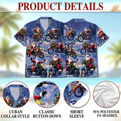 Santa Claus Riding Motorcycle Hawaiian Shirt for Men, Button Down Aloha Shirt - Azhawaiian