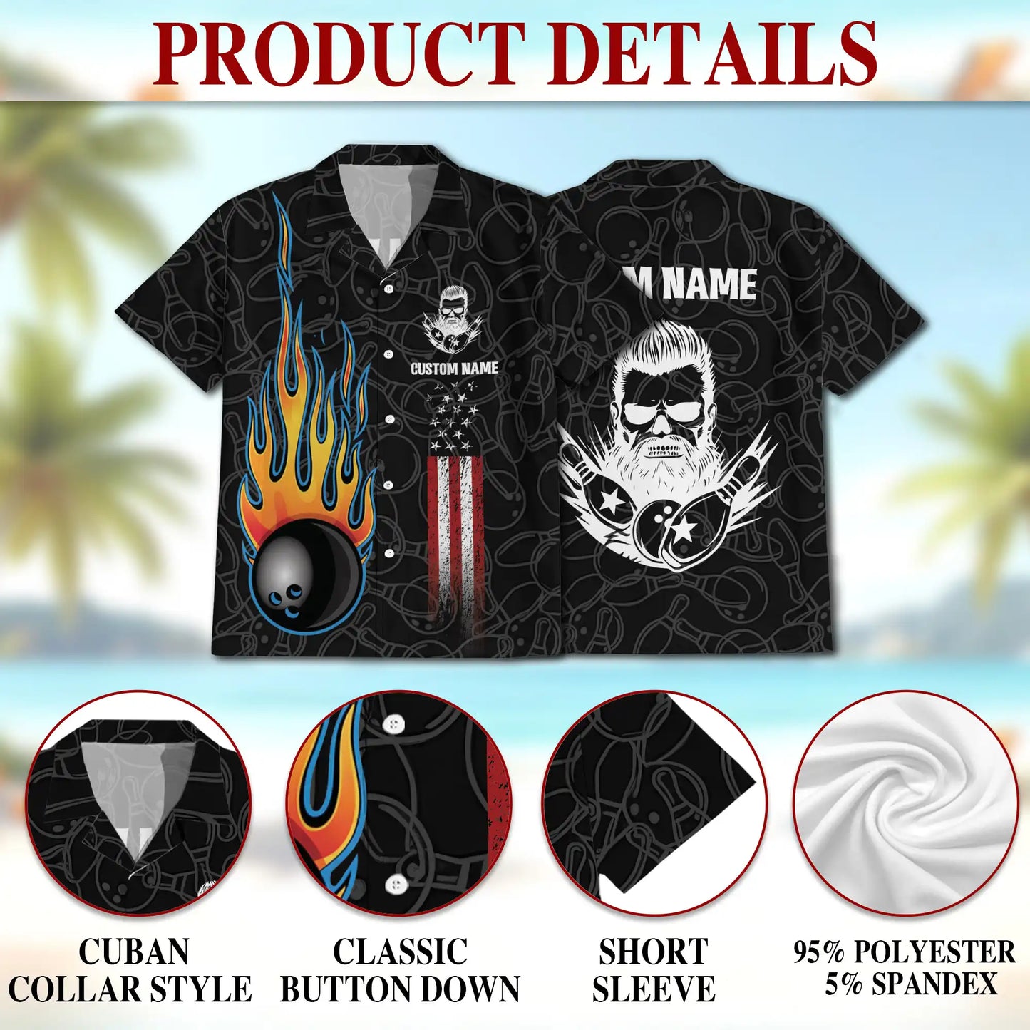Bowling Hawaiian Shirt for Men, Personalized Patriotic Print| Azhawaiian