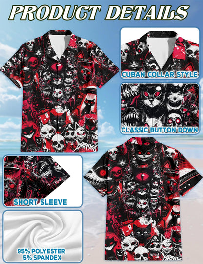 Black Cat UFO Alien Halloween Hawaiian Shirt for Men, Button Down Aloha Shirt - Azhawaiian