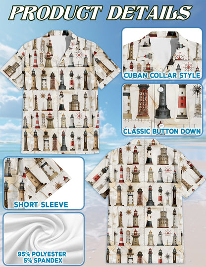 Lighthouse Pattern Hawaiian Shirt for Men, Button Down Aloha Shirt - Azhawaiian