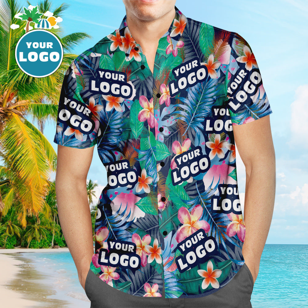 Custom Logo Hawaiian Shirts Colorful Flowers Personalised Aloha Beach Shirt For Men