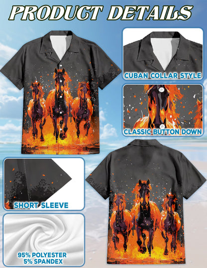 Fire Horse Hawaiian Shirt for Men, Button Down Aloha Shirt - Azhawaiian