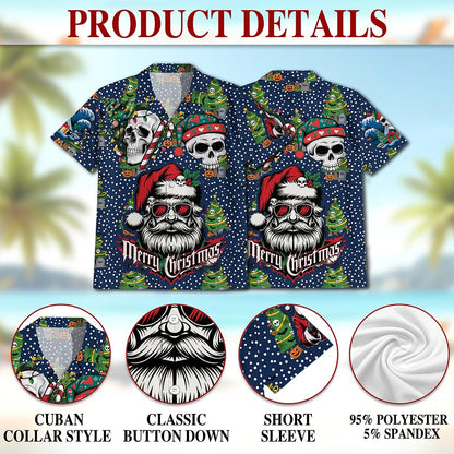 Santa Skull Christmas Hawaiian Shirt for Men, Button Down Aloha Shirt - Azhawaiian