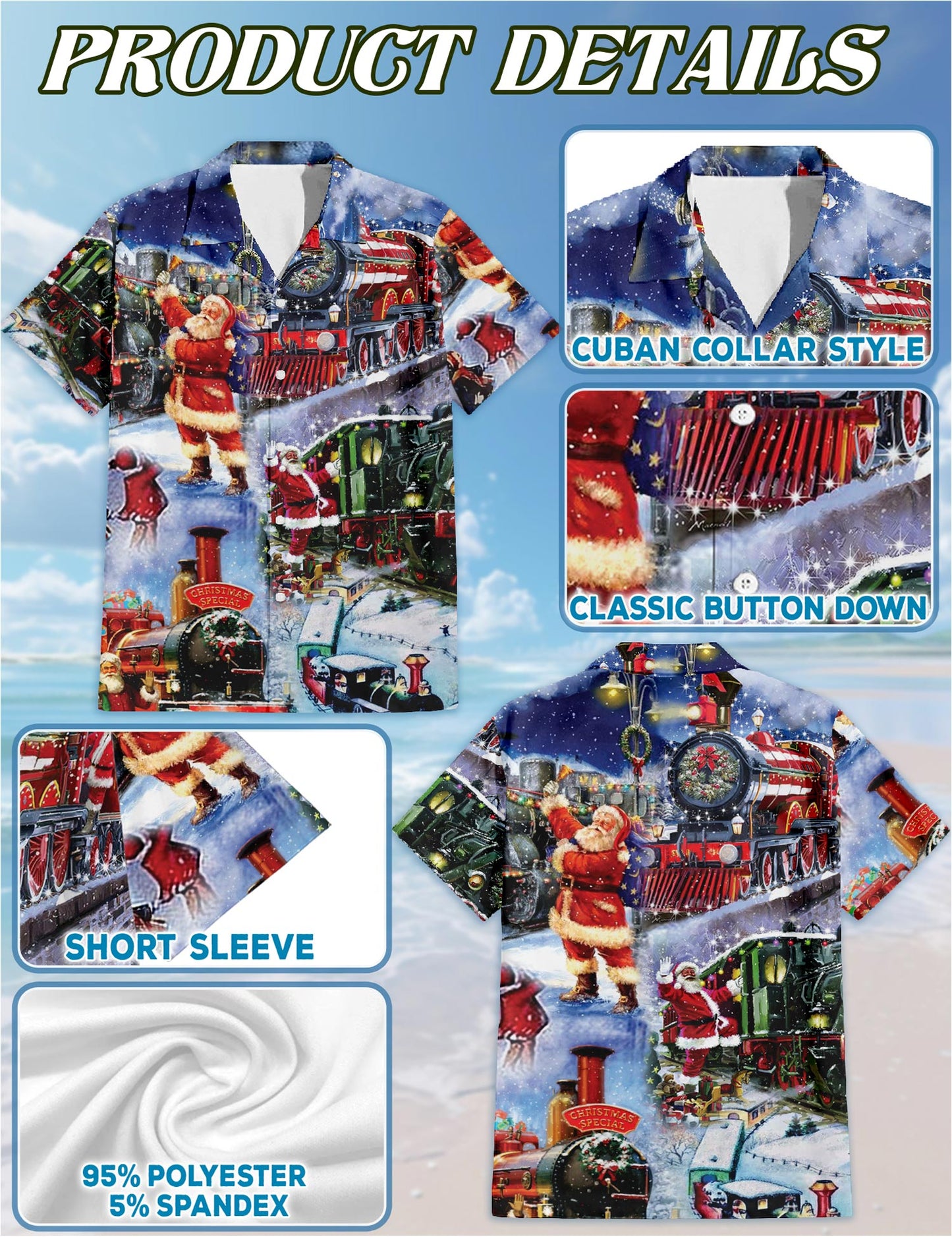 Santa Claus Christmas Train Hawaiian Shirt for Men, Button Down Aloha Shirt - Azhawaiian