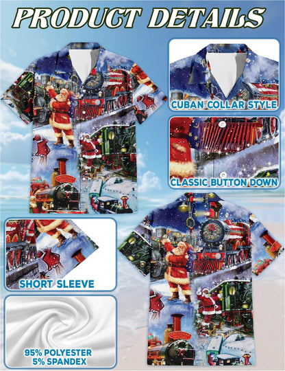 Santa Claus Christmas Train Hawaiian Shirt for Men, Button Down Aloha Shirt - Azhawaiian