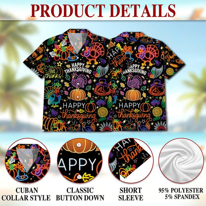 Neon Thanksgiving Hawaiian Shirt for Men, Button Down Aloha Shirt - Azhawaiian