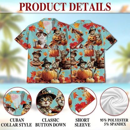 Cat Pumpkin Hawaiian Shirt for Men, Button Down Aloha Shirt - Azhawaiian