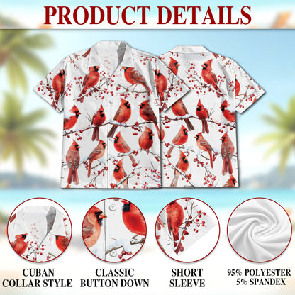 Snow Cardinal Hawaiian Shirt for Men, Button Down Aloha Shirt - Azhawaiian