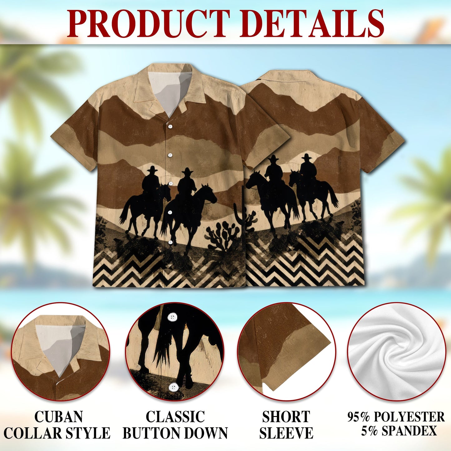 Cowboys on Horseback Hawaiian Shirt for Men, Button Down Aloha Shirt - Azhawaiian