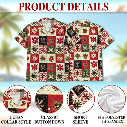 Christmas Quilt Pattern Hawaiian Shirt for Men, Button Down Aloha Shirt - Azhawaiian