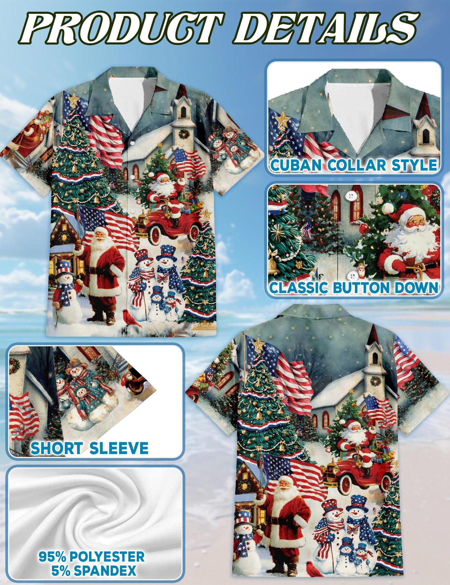 American Flag Santa Christmas Hawaiian Shirt for Men, Button Down Aloha Shirt - Azhawaiian