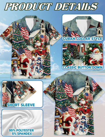 American Flag Santa Christmas Hawaiian Shirt for Men, Button Down Aloha Shirt - Azhawaiian