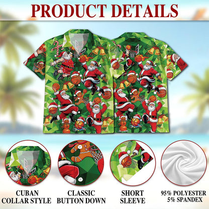 Santa Claus Basketball Christmas Hawaiian Shirt for Men, Button Down Aloha Shirt - Azhawaiian