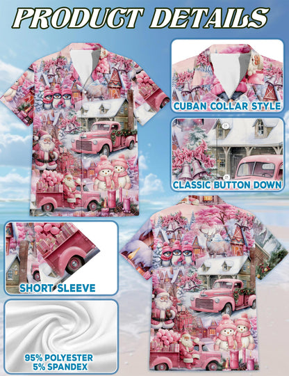 Pink Christmas Santa Claus Hawaiian Shirt for Men, Button Down Aloha Shirt - Azhawaiian