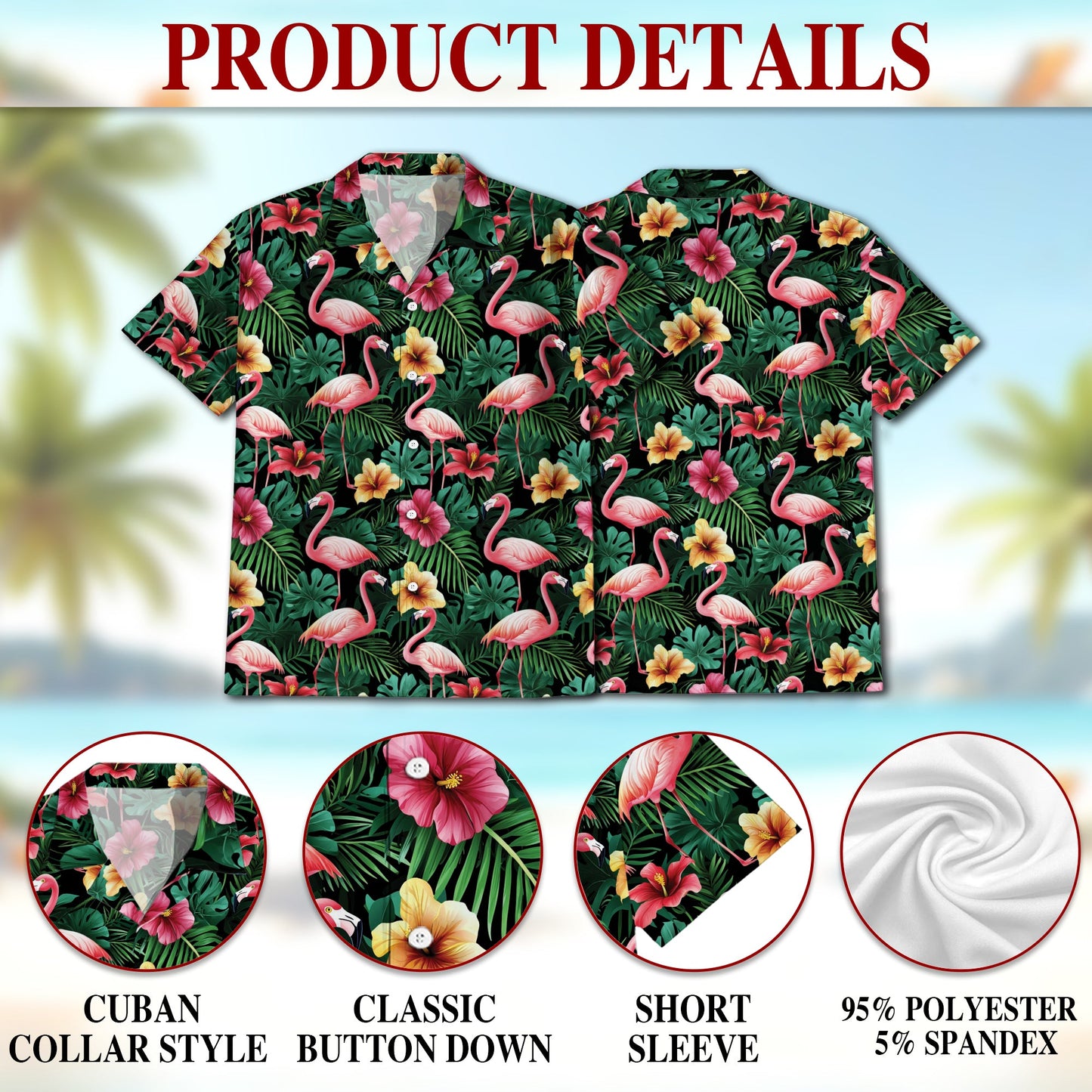 Flamingo Hibiscus Tropical Hawaiian Shirt for Men, Button Down Aloha Shirt - Azhawaiian