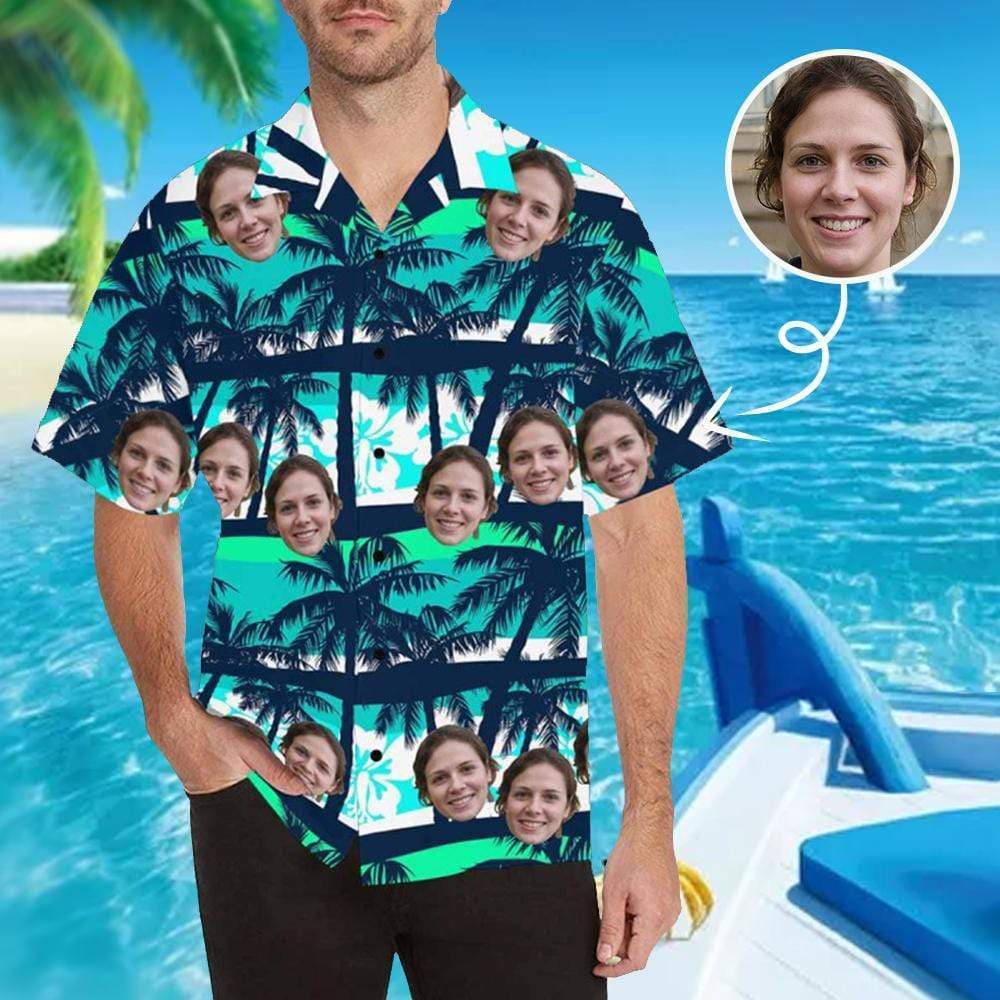 Personalised Christmas Shirts Australia Custom Face Coconut Tree Men's All Over The Print Hawaiian Shirt