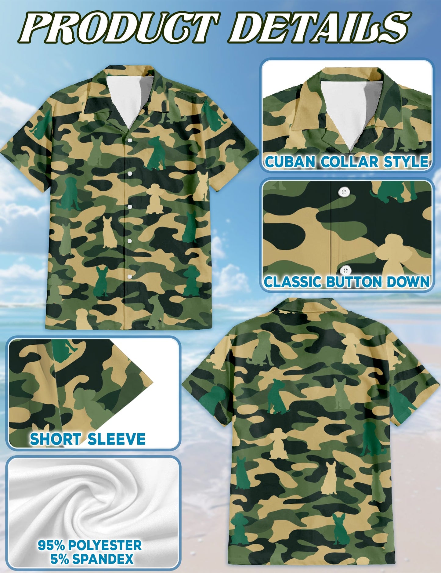 Dog Camo Hawaiian Shirt for Men, Button Down Aloha Shirt - Azhawaiian