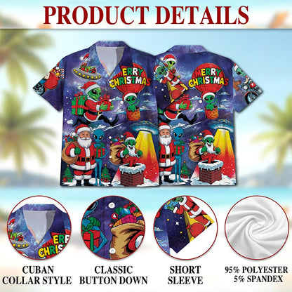 Alien Santa Claus Christmas Hawaiian Shirt for Men, Button Down Aloha Shirt - Azhawaiian