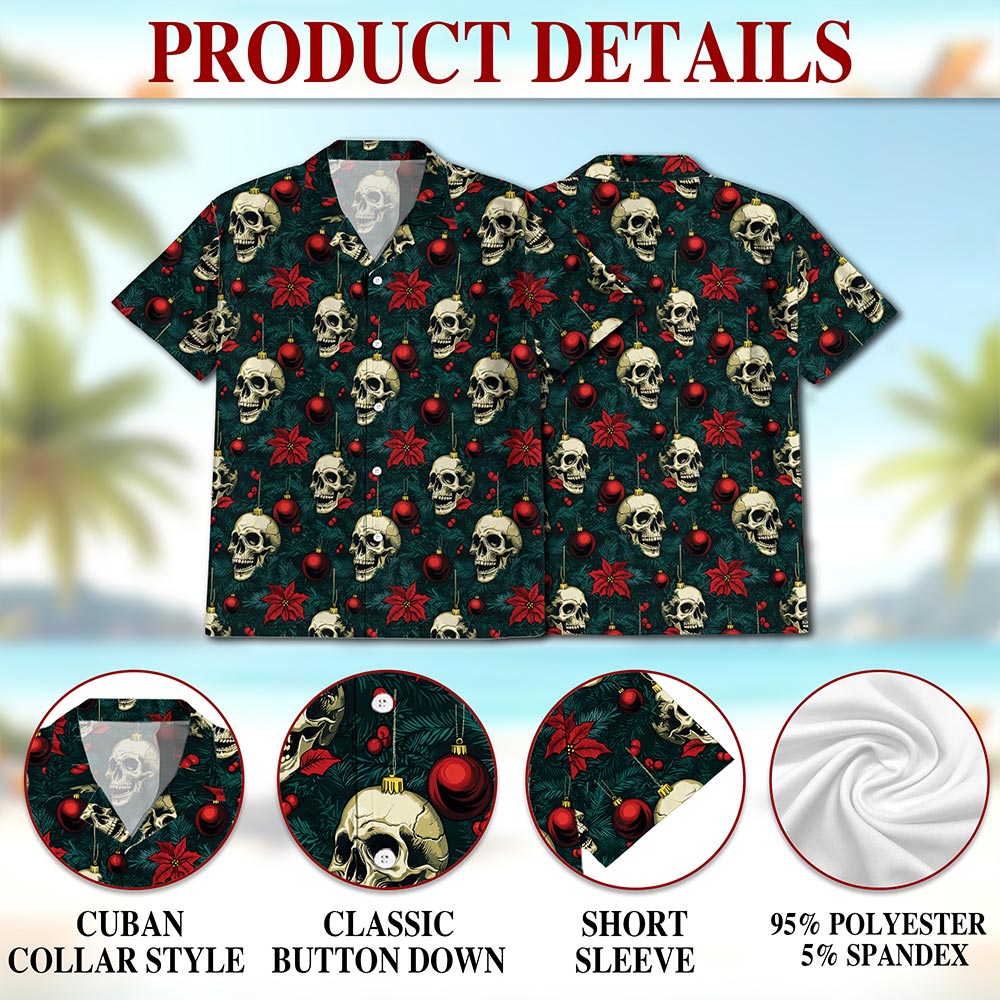 Skull Christmas Hawaiian Shirt for Men, Button Down Aloha Shirt - Azhawaiian