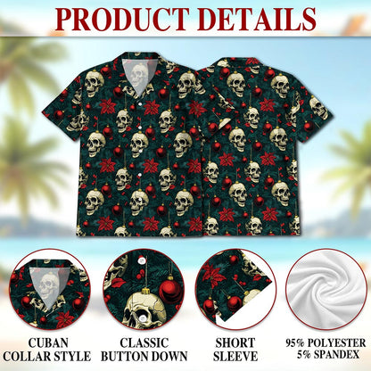 Skull Christmas Hawaiian Shirt for Men, Button Down Aloha Shirt - Azhawaiian
