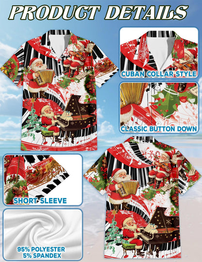 Santa Claus Playing Musical Instruments Hawaiian Shirt for Men, Button Down Aloha Shirt - Azhawaiian